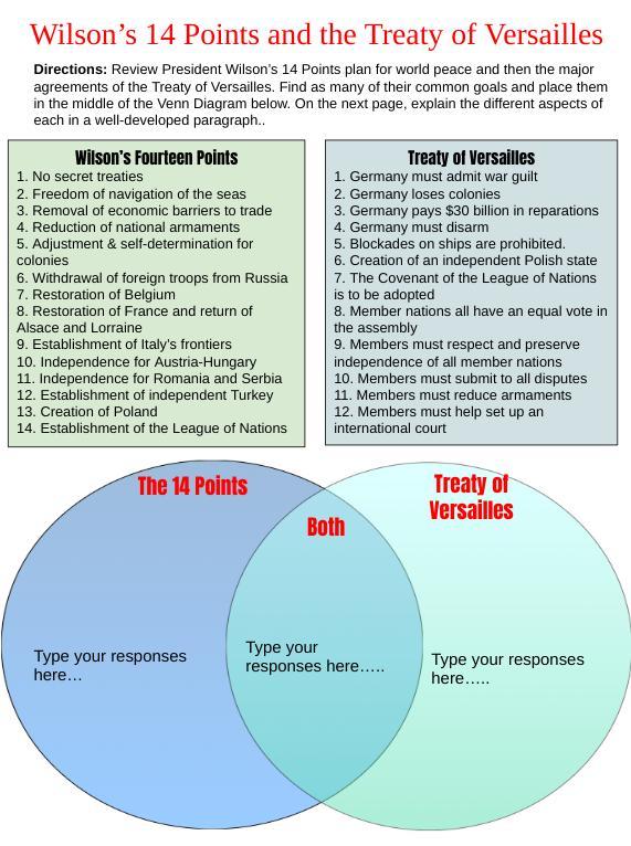 Wilsons 14 Points And The Treaty Of Versailles ****Picture Attached****** Will Give BrainliestDirections: