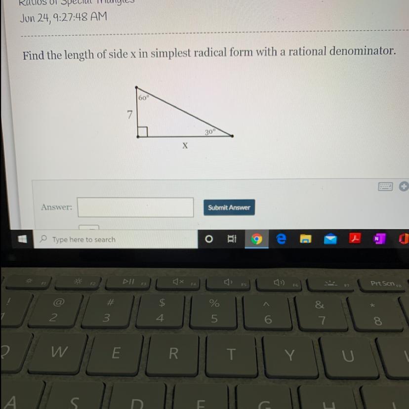 Find The Length Of Side X In Simplest Radical Form With A Rational Denominator.PLZZZHELPPPPPPP