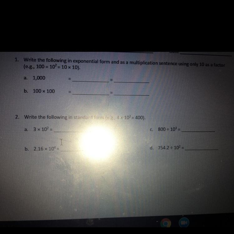 1. Write The Following In Exponential Form And As A Multiplication Sentence Using Only 10 As A Factor(e.g.,