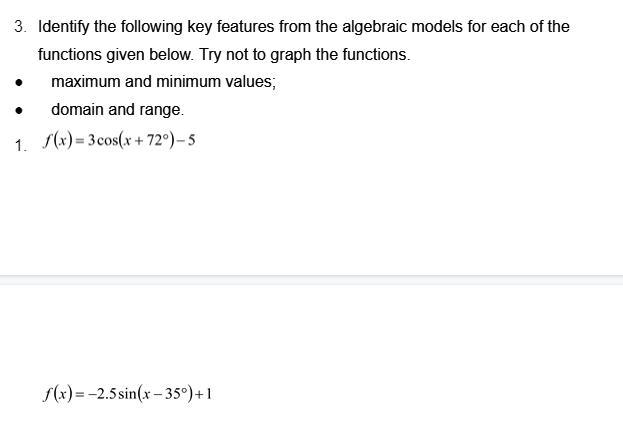 Identify The Following Key Features From The Algebraic Models For Each Of The Functions Given Below.