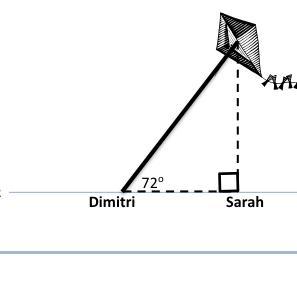 Dimitri Has Let Out 40m Of His Kite String, Which Makes An Angle Of 72 With The Horizontal Ground. If