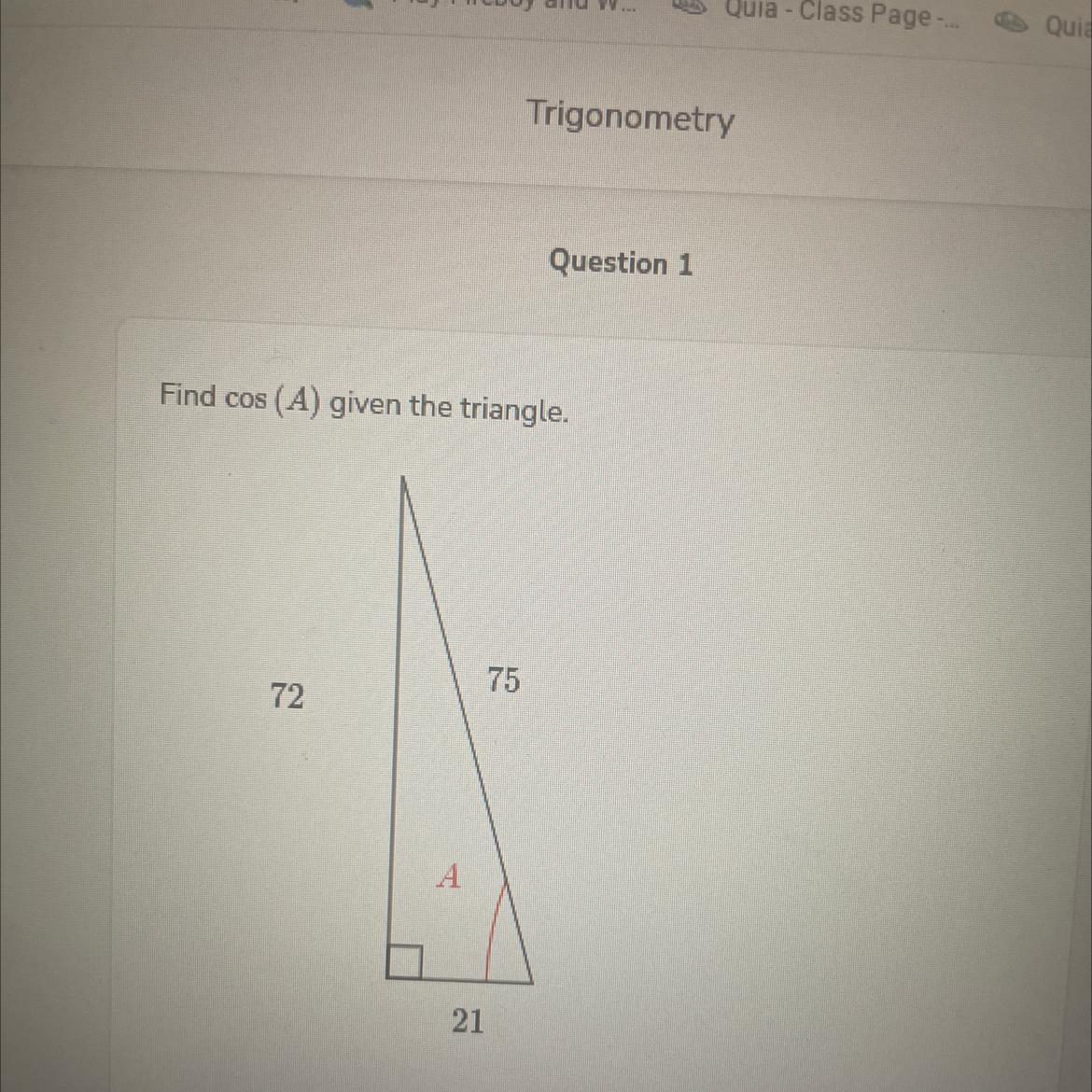 Find Cos (A) Given The Triangle 