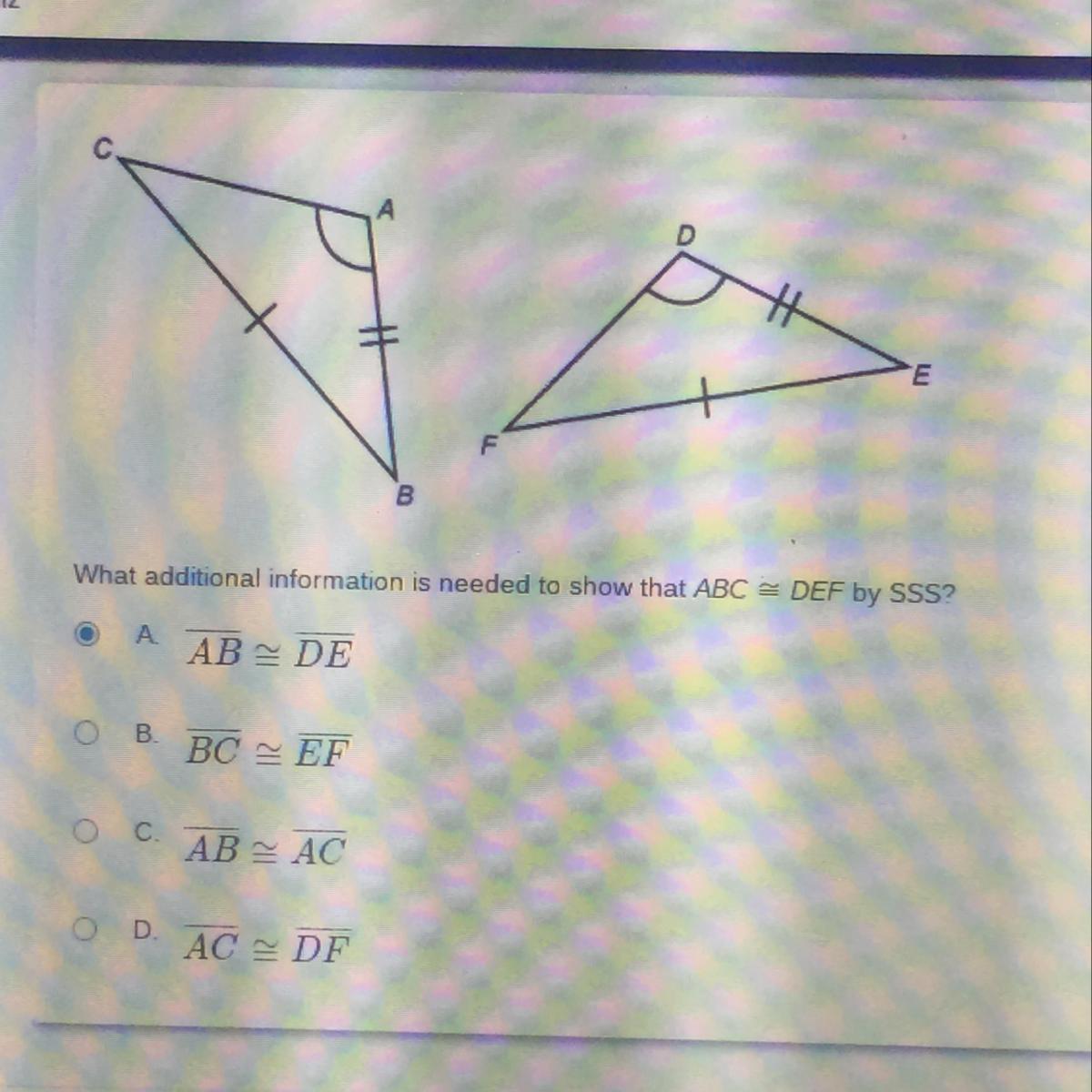 What Additional Information Is Needed To Show That ABC = DEF By SSS?