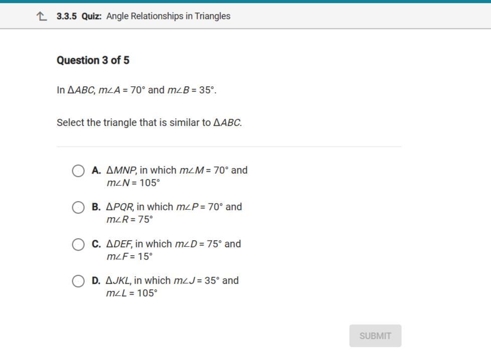 ALL MY POINTS TO WHOEVER ANSWERS THIS FIRSTIN ABC, MA=70 And MB=35.Select The Traingle That Is Similar