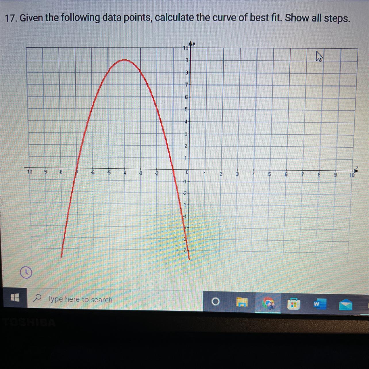 How Do I Do I Calculate The Curve Of Best Fit With The Following Data Points Given?