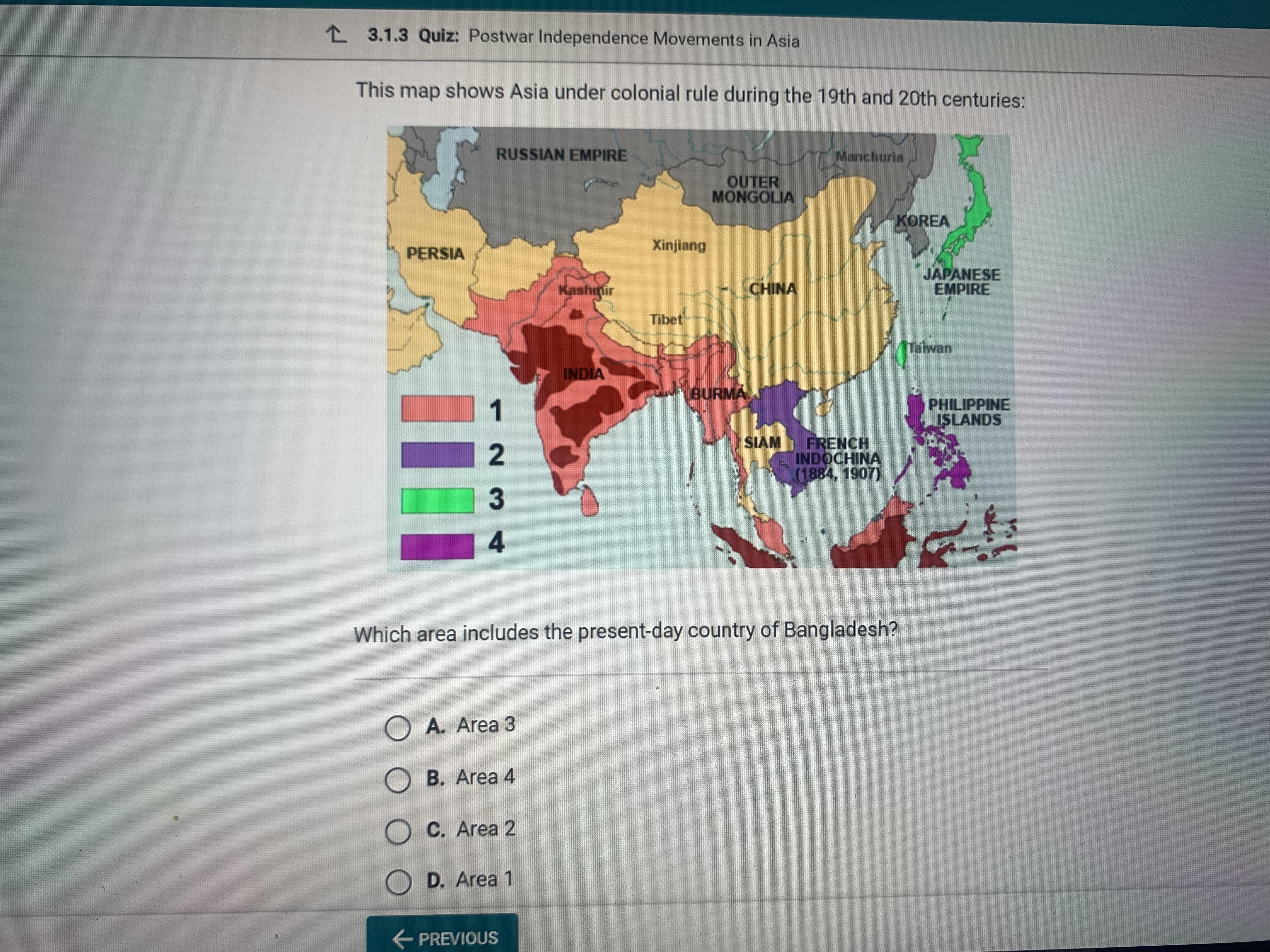 This Map Shows Asia Under Colonial Rule During The 19th And 20th Centuries: Which Area Includes The Present-day