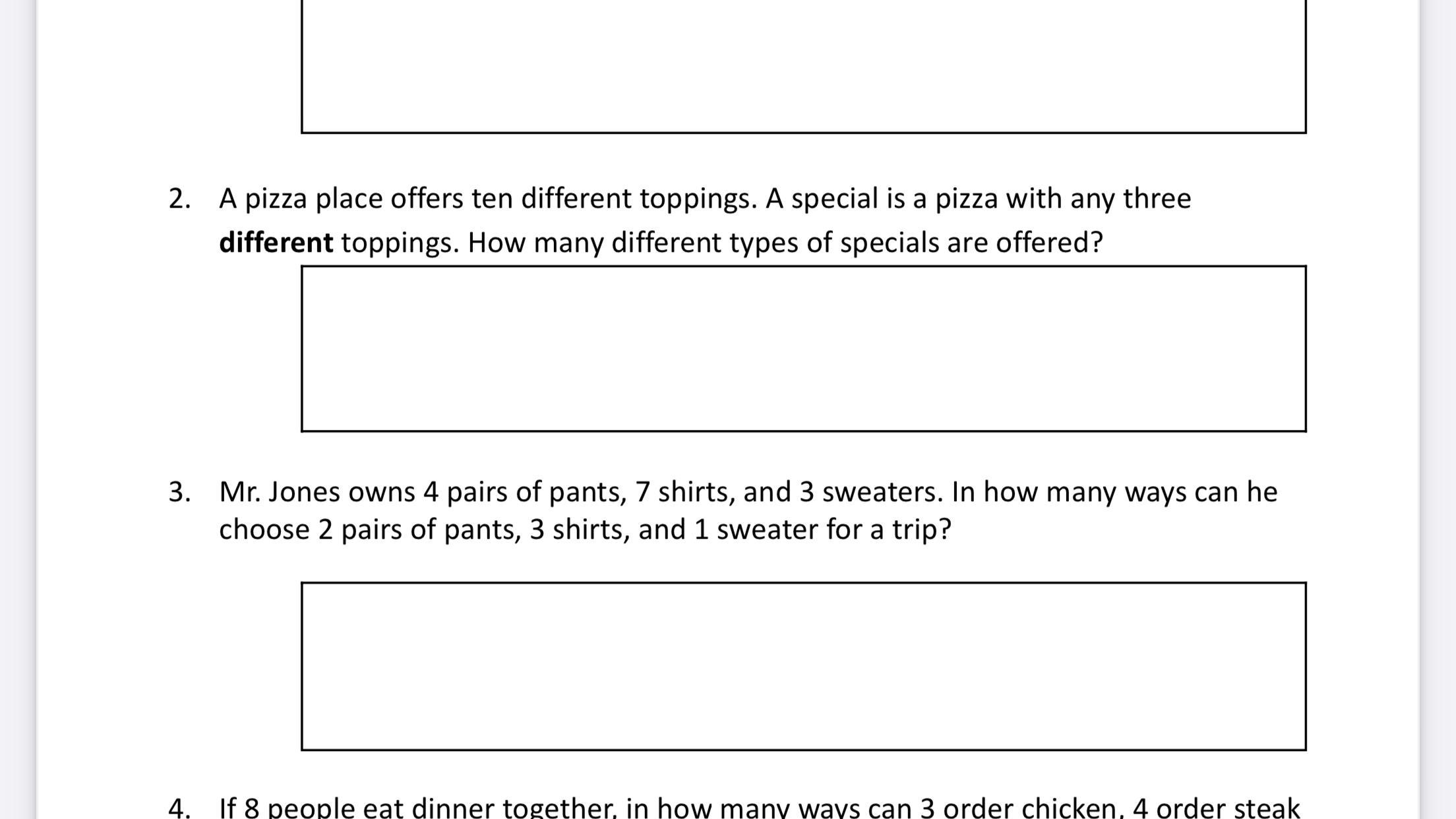 A Pizza Place Offers Ten Different Toppings. A Special Is A Pizza With Any Three Different Toppings.