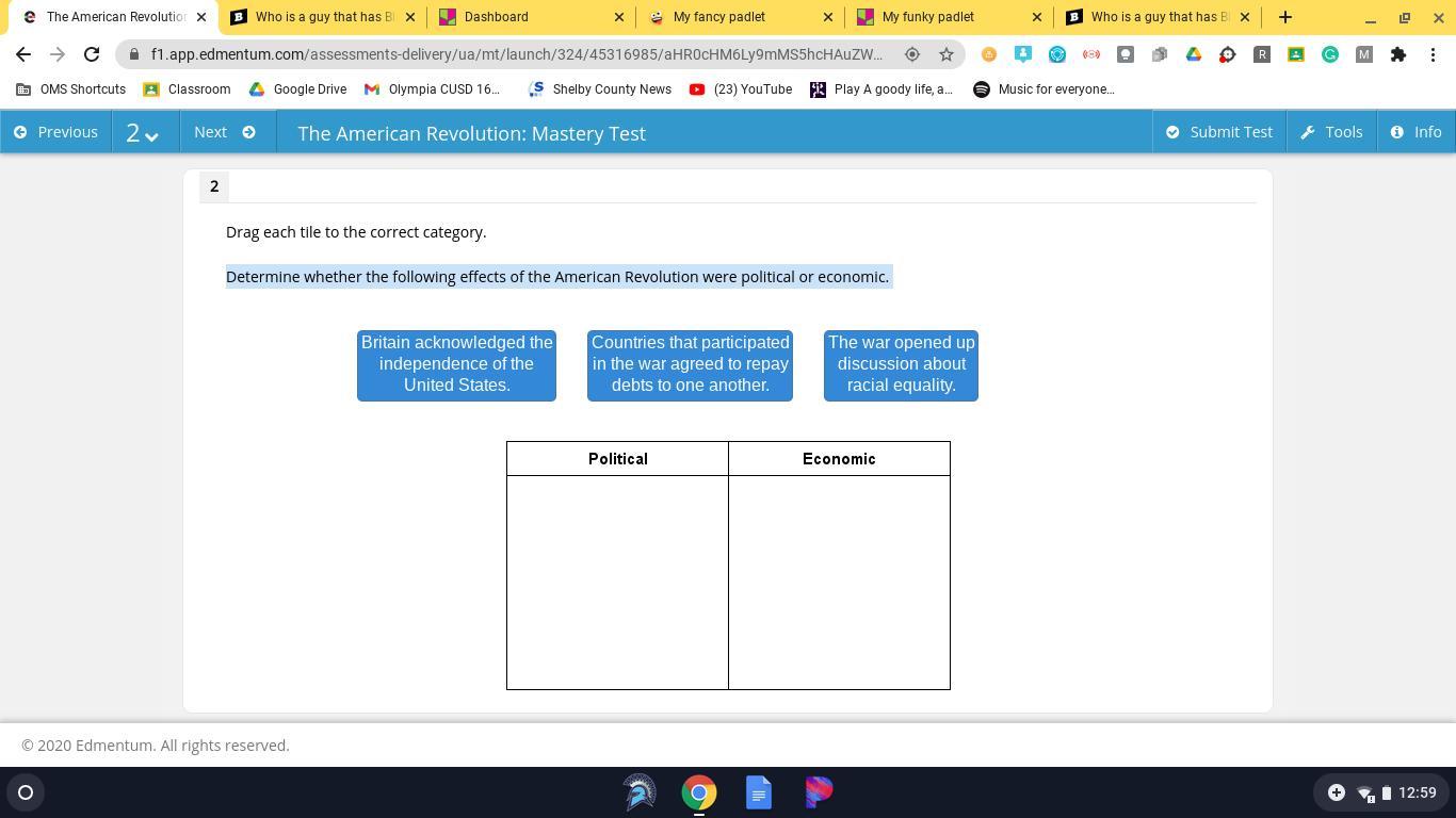 GIVING BRAINLIESTDetermine Whether The Following Effects Of The American Revolution Were Political Or