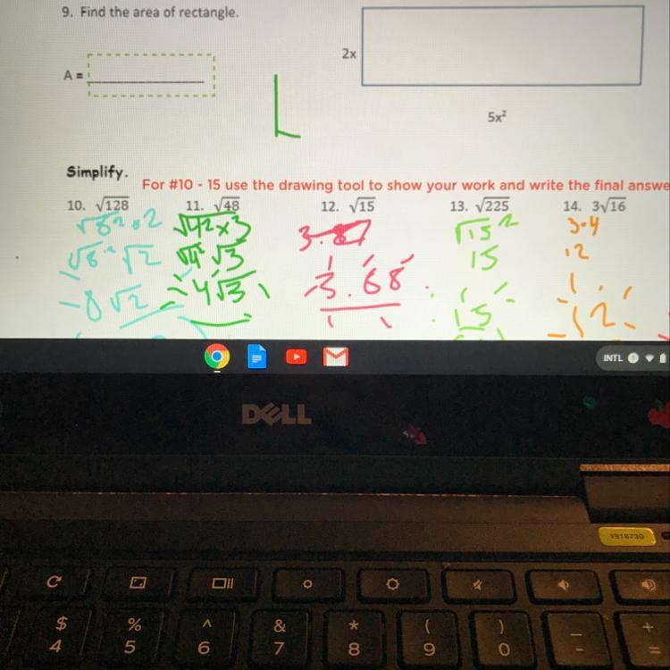 9. Find The Area Of Rectangle.2xA=5x?please Help