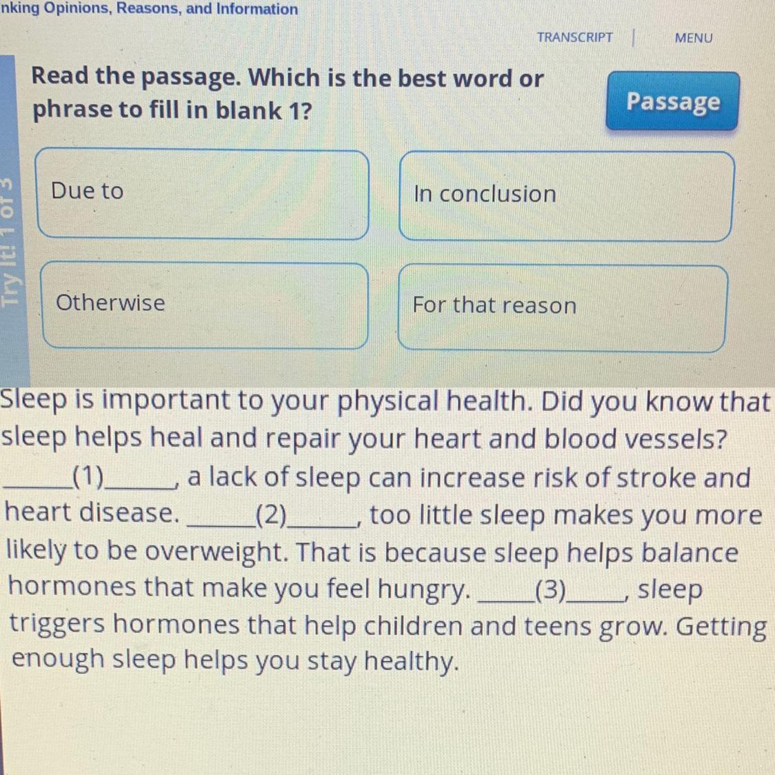 Read The Passage. Which Is The Best Word Or Phrase To Fill In Blank 1? 