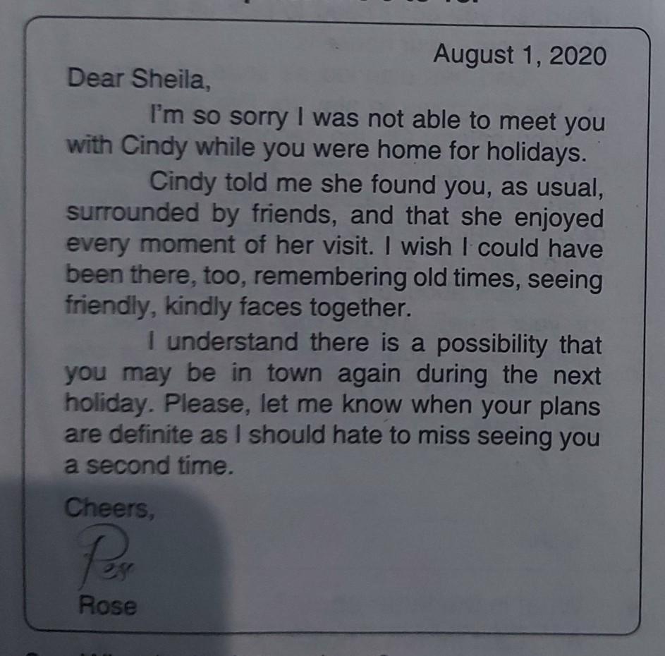 Can You Answer This Please1. From The Letter, We Know ThatA. Sheila Was LostB. Cindy Met Sheila And Her