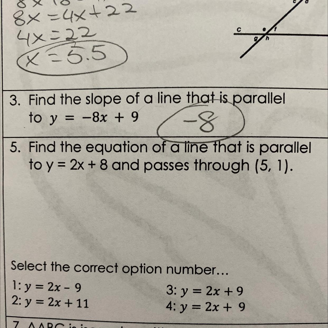 5. Find The Equation Of A Line That Is Parallel To Y = 2x + 8 And Passes Through (5, 1).