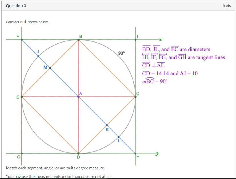 Geometry Match Each Segment, Angle, Or Arc To Its Degree Measure. Segment ADsegment DKsegment AKsegment
