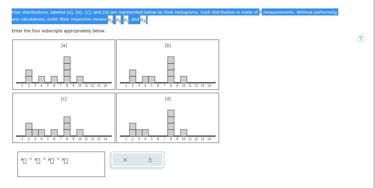 Four Distributions, Labeled (a), (b), (c), And (d) Are Represented Below By Their Histograms. Each Distribution