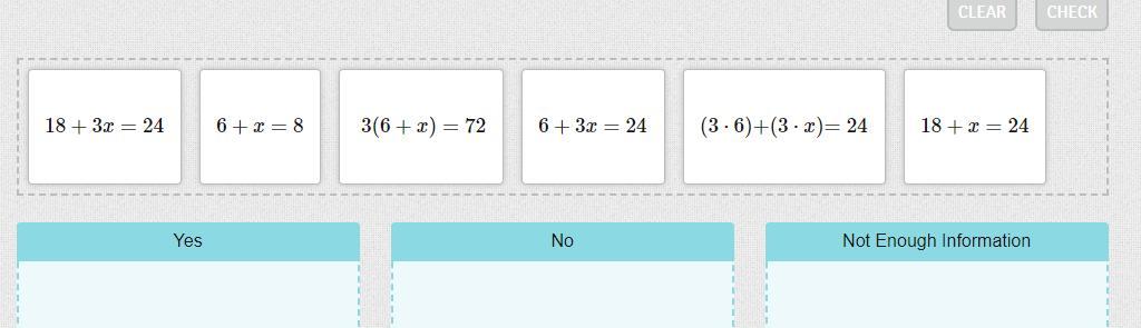 Drag Each Equation To Show If It Could Be A Correct First Step To Solving The Equation 3(6+x)=24.