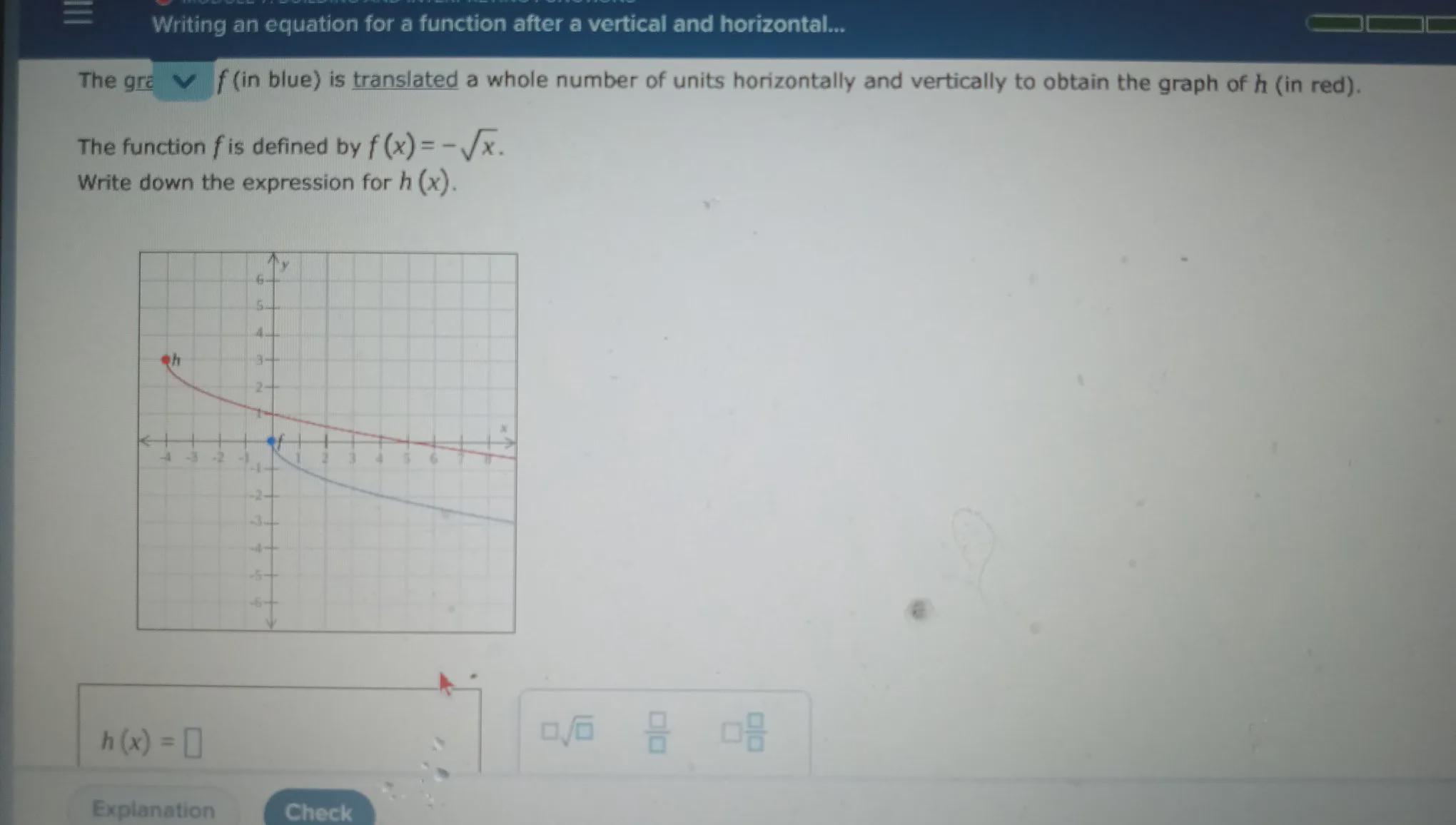 The Graph Of F (in Blue) Is Translated A Whole Number Of Units Horizontally And Vertically To Obtain