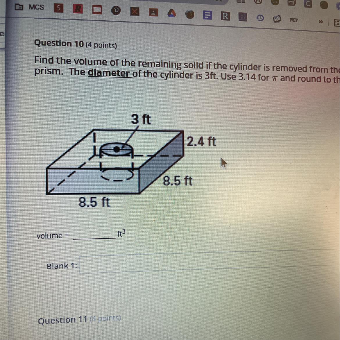 PLEASE HELP! FASTFind The Volume Of The Remaining Solid If The Cylinder Is Removed From The Center Of