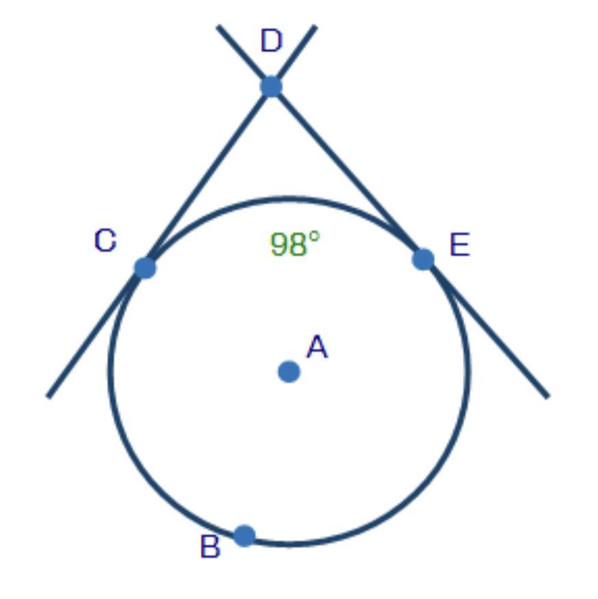 Lines CD And DE Are Tangent To Circle AIf Arc CE Is 98, What Is The Measure Of CDE? 56 49 131 82