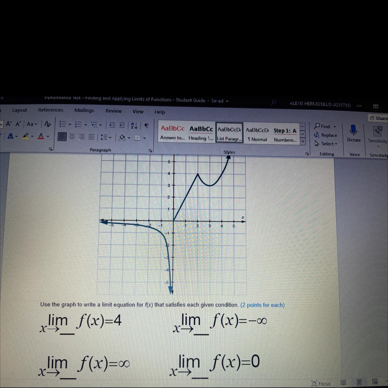 Part 2: Write Limits Given Outputs.Use The Graph Of The Function To Write Limit Equations Given Limit