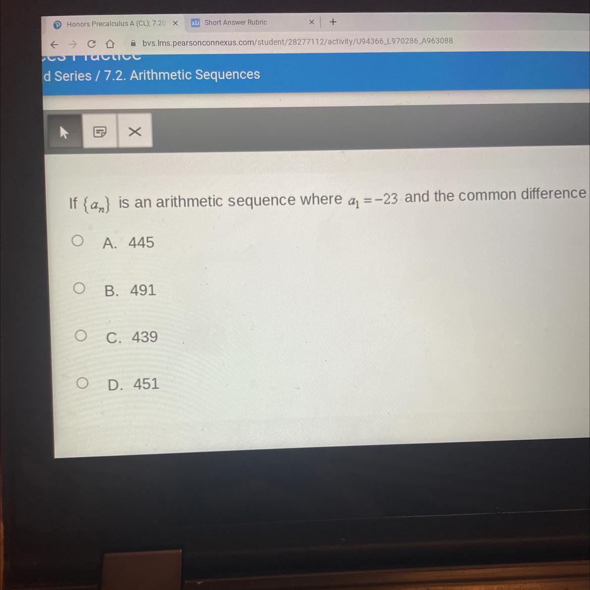 If {an) Is An Arithmetic Sequence Where A1=-23 And The Common Difference Is 6, Find A79