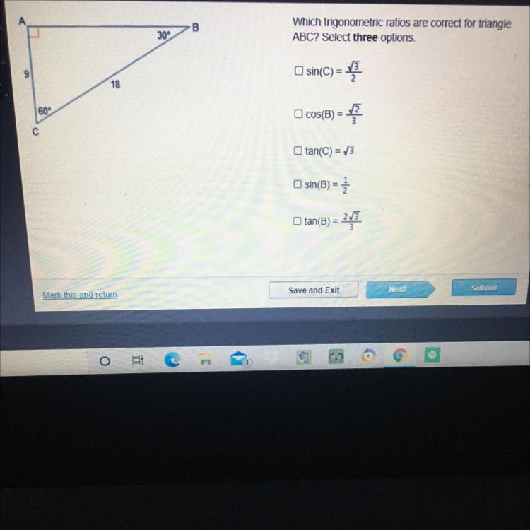 Which Trigonometric Ratios Are Correct For TriangleABC? Select Three Options.