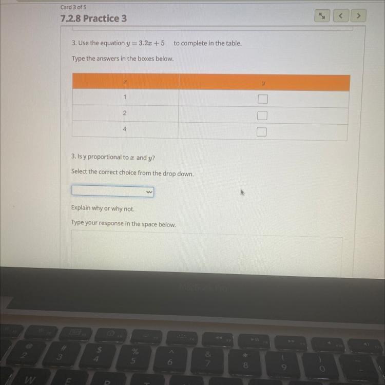 3. Use The Equation Y = 3.2x + 5to Complete In The Table.Type The Answers In The Boxes Below.1243. Is