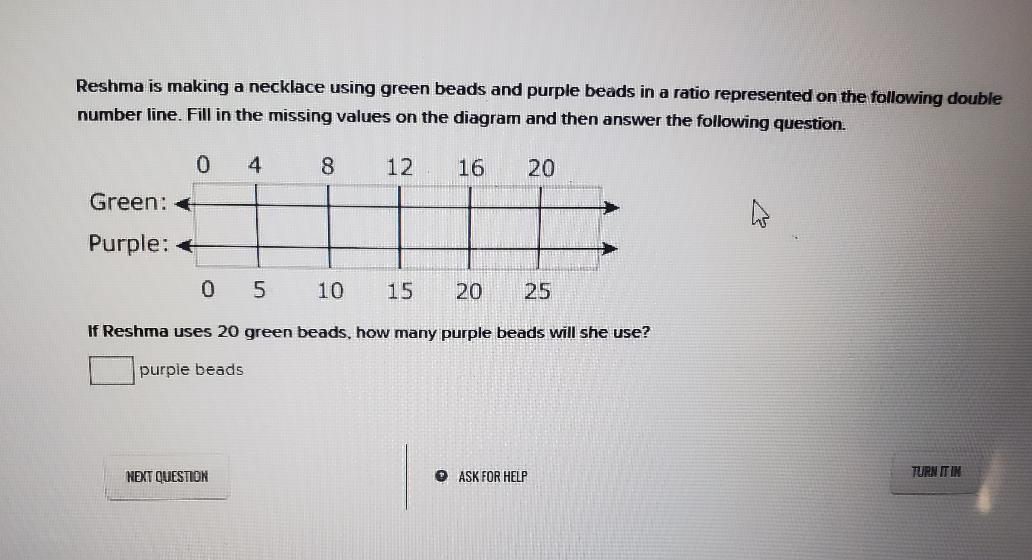 Reshma Is Making A Necklace Using Green Beads And Purple Beads In A Ratio Represented On The Following
