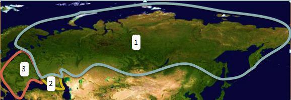 Analyze The Map Below And Answer The Question That Follows.A Satellite Map Of Eastern Europe And Russia.