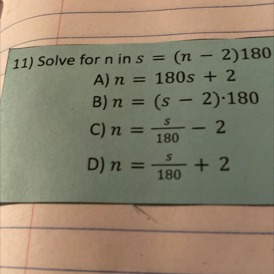 Solve For N In S = (n - 2)180