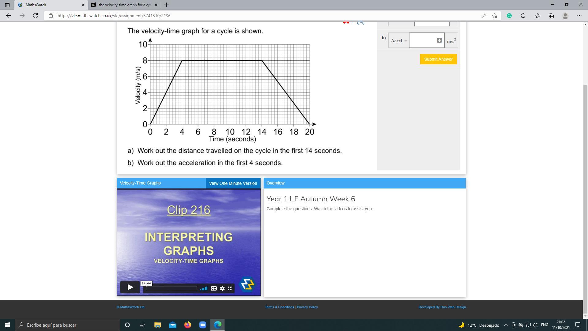 The Velocity-time Graph For A Cycle Is Shown