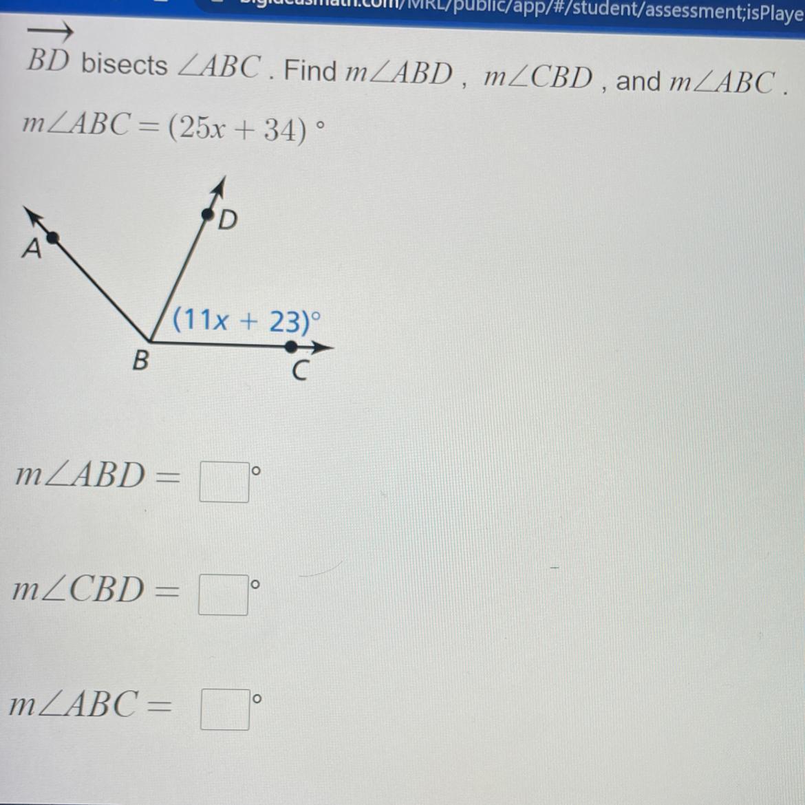 Pls Help BD Bisects LABC. Find M LABD, Mm LABC = (25x + 34) 