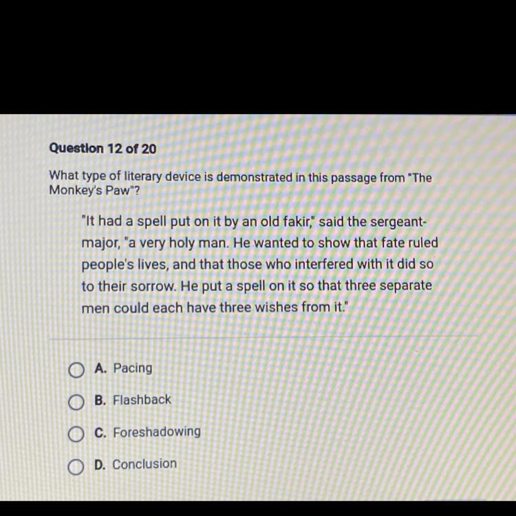 What Type Of Literary Device Is Demonstrated In Thus Passage From "The Monkey's Paw"?