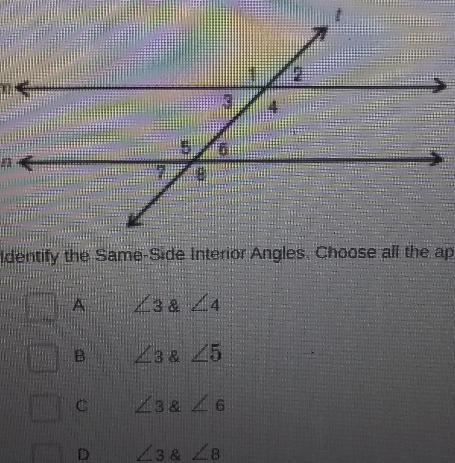 Identify The Same-side Interior Angles. Choose All The Apply&lt;3 &amp; &lt;4&lt;3 &amp; &lt;5&lt;3 &amp;
