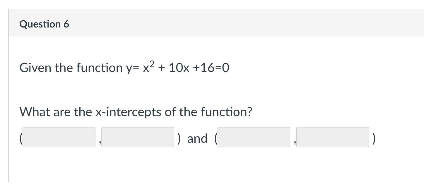 Given The Function Y= X2 + 10x +16=0What Are The X-intercepts Of The Function?