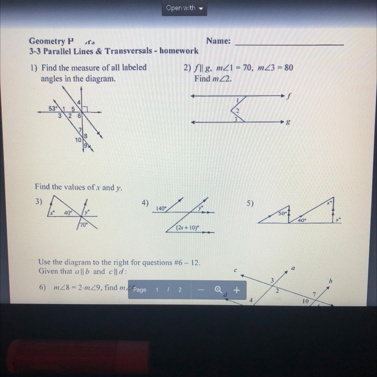 Find The Measure Of All Labeled Angles In The Diagram