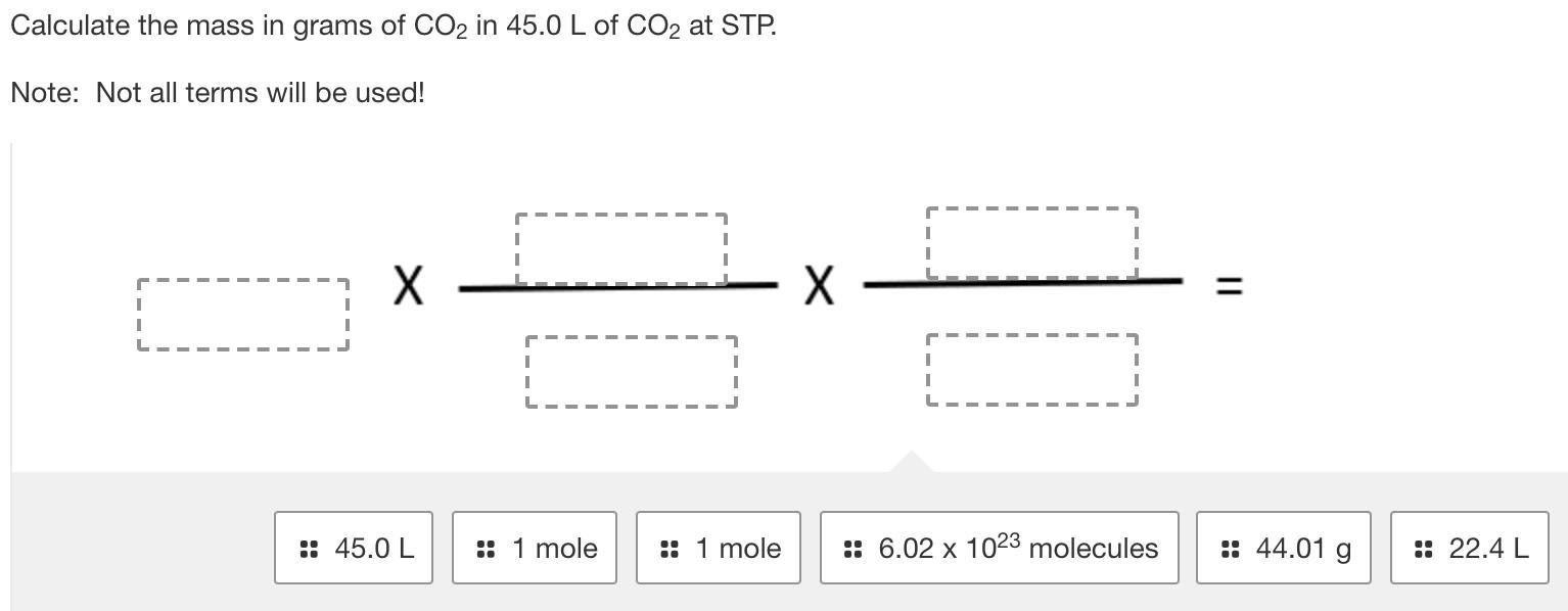 Calculate The Mass In Grams Of CO2 In 45.0 L Of CO2 At STP