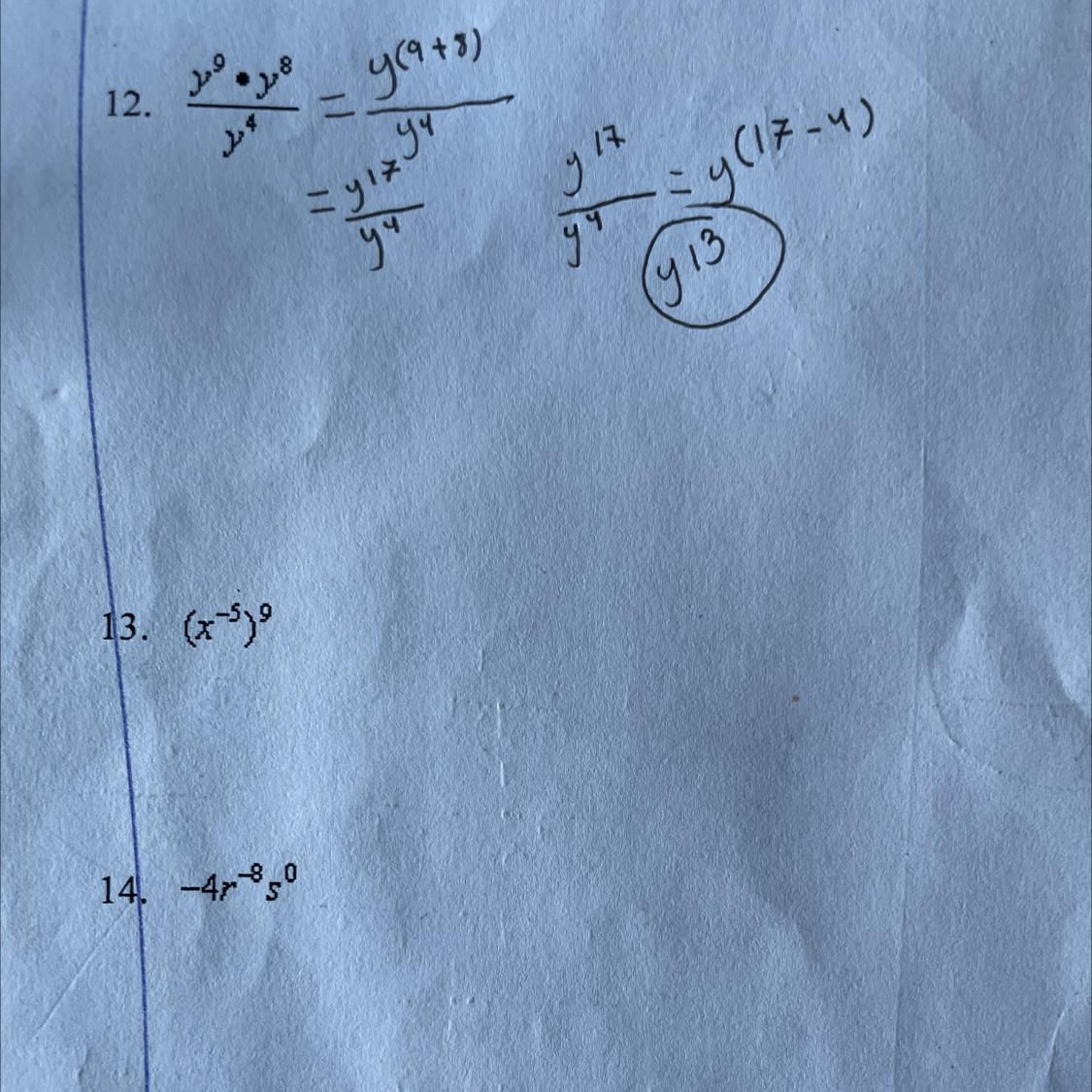 I Need Help With Number 13 And Can You Please Write Your Answer Using Only Positive Exponents 