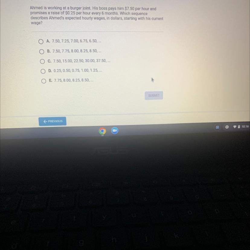 Which Sequence Describes Ahmed's Expected Hourly Wages, In Dollars, Starting With His Current Wage?