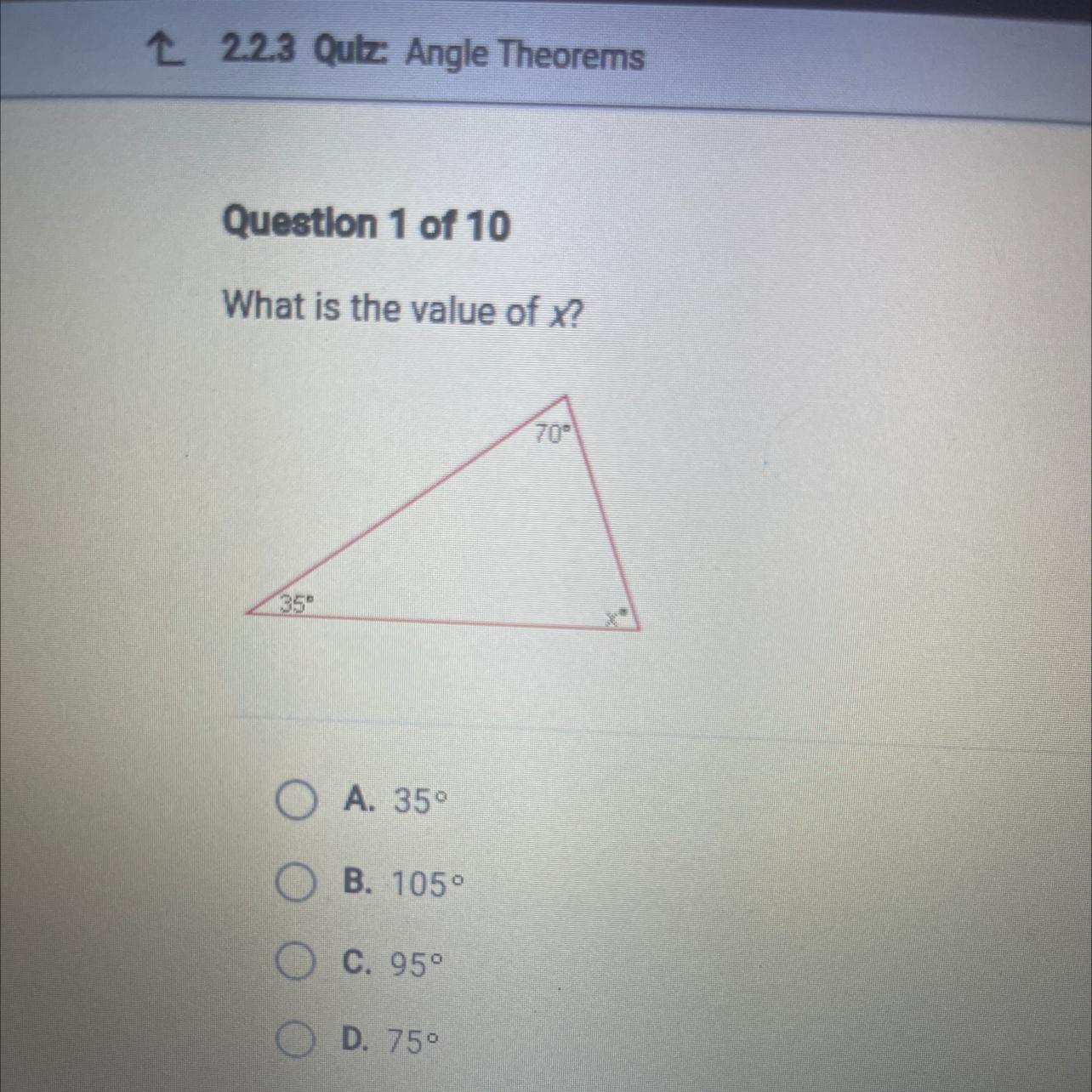 Question 1 Of 10What Is The Value Of X?3570