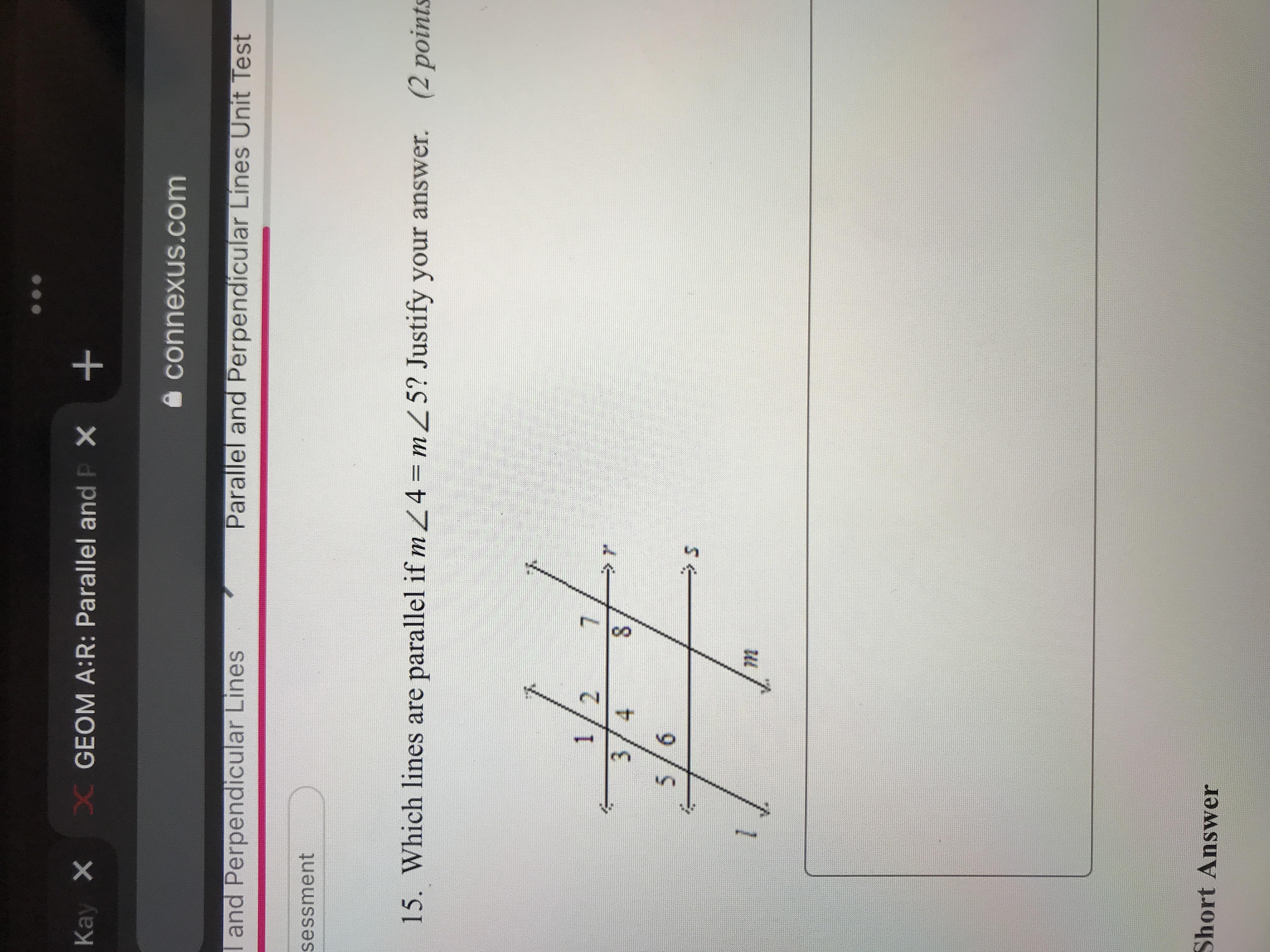 Which Lines Are Parallel If Angle 4 = Angle 5? Justify Your Answer