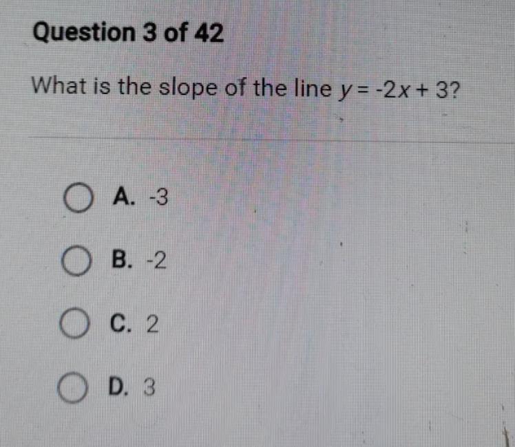 What Is The Slope-intercept Form Of The Line With The Point (0, 3) And A Slope = -2?O A. Y = 2x + 3O