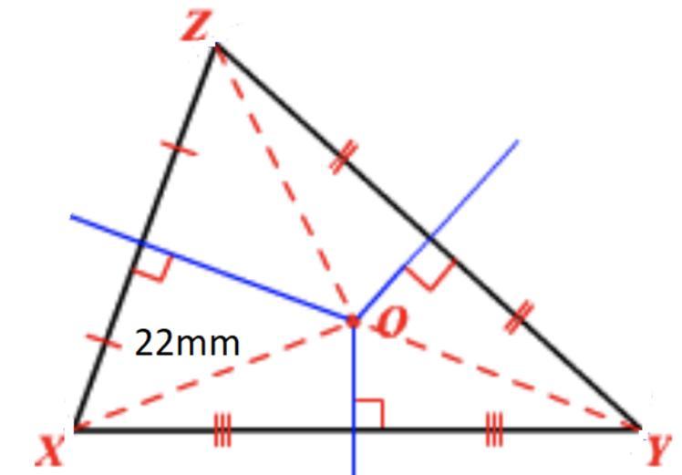 Given Triangle XYZ, With Circumcenter O. If The Distance From XO Is 22mm. What Is The Distance Of Both
