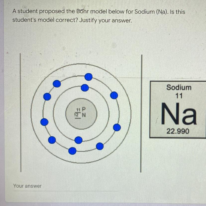A Student Proposed The Bohr Model Below For Sodium (Na). Is This Students Model Correct? Justify Your