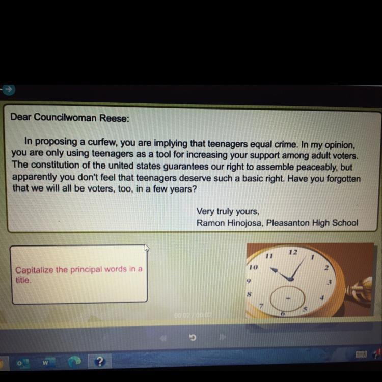 DEAR COUNCILWOMAN REESE: In Proposing A Curfew, You Are Implying That Teenagers Equal Rightsyou Are Only