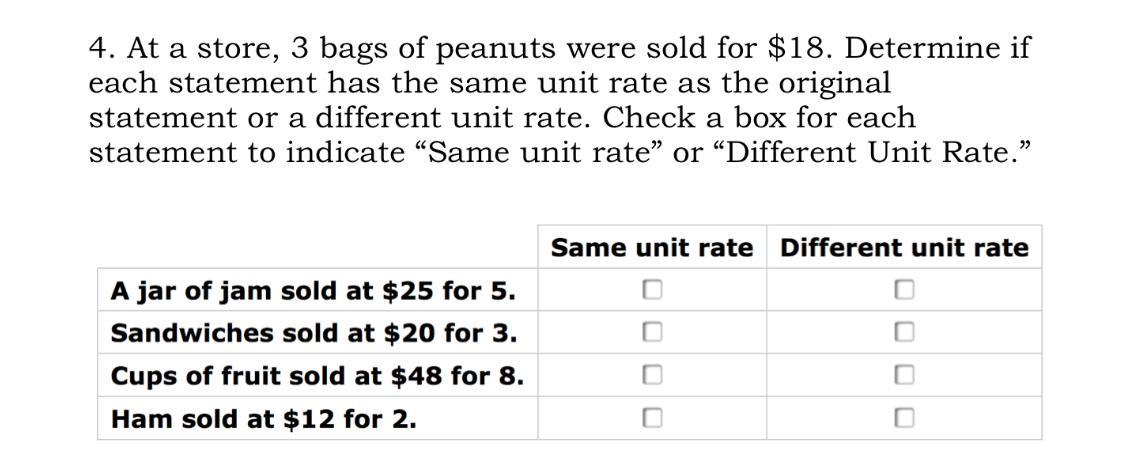 No Links, Ty &lt;34. At A Store, 3 Bags Of Peanuts Were Sold For $18. Determine If Each Statement Has