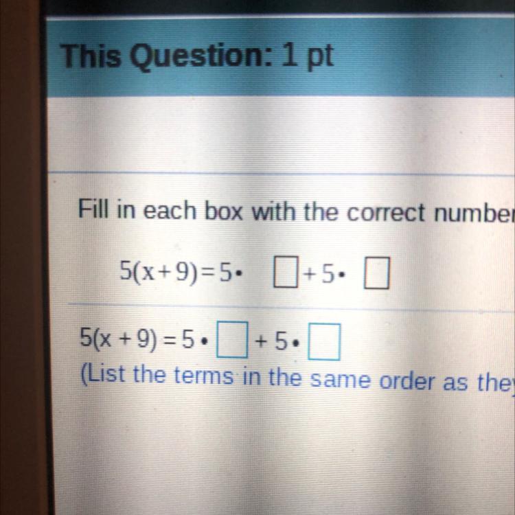 Fill In Each Box With The Correct Numb5(X+9)=5. +5. 