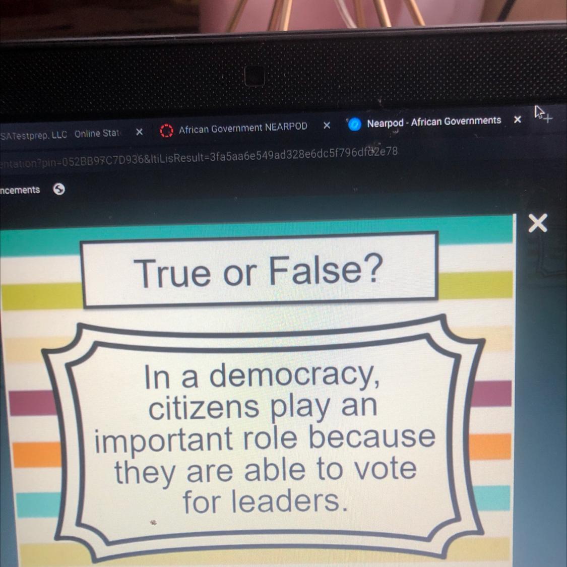 True Or False?In A Democracy,citizens Play Animportant Role Becausethey Are Able To Votefor Leaders.