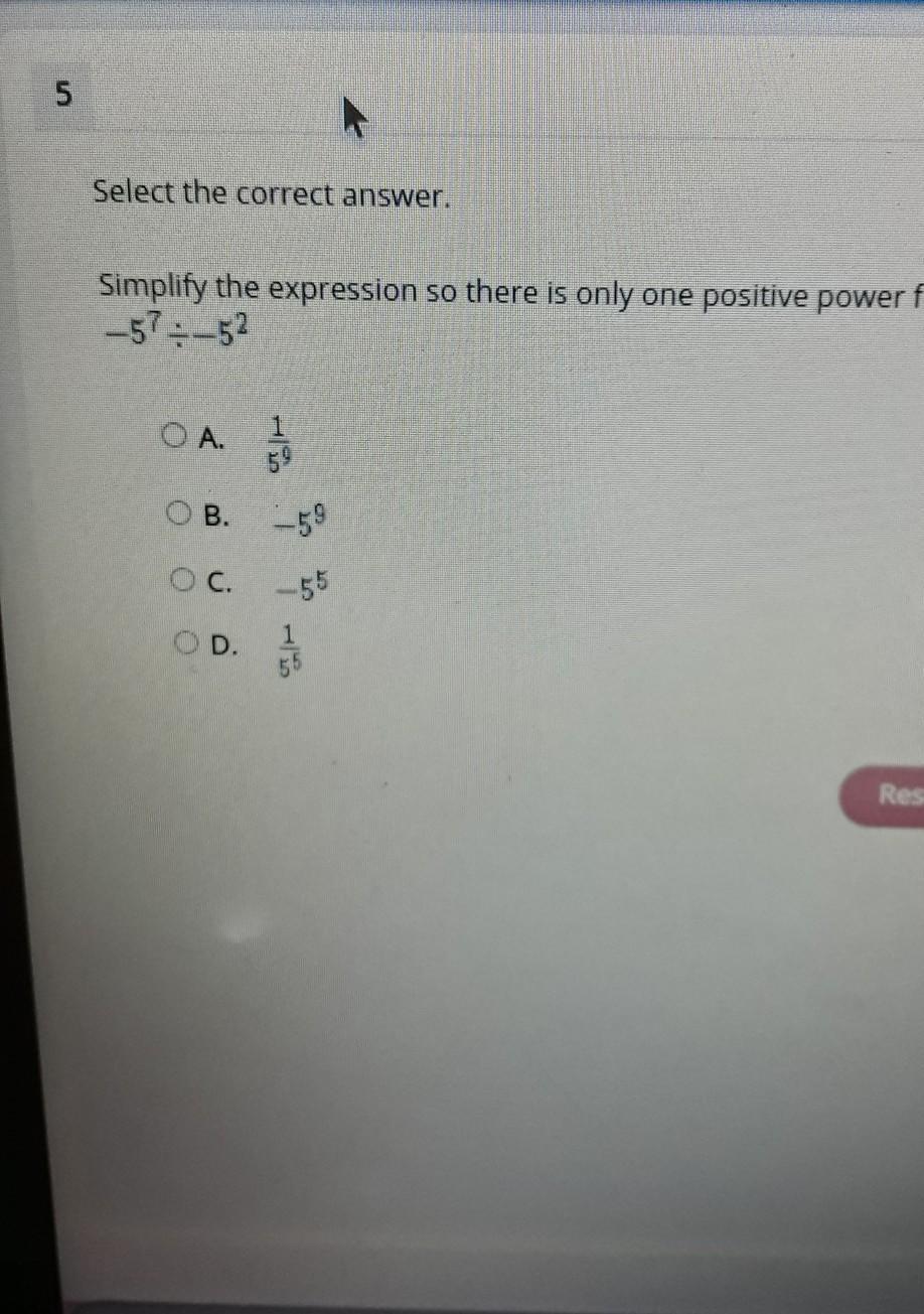 Simplify The Expression So There Is Only One Positive Power For The Base -5 