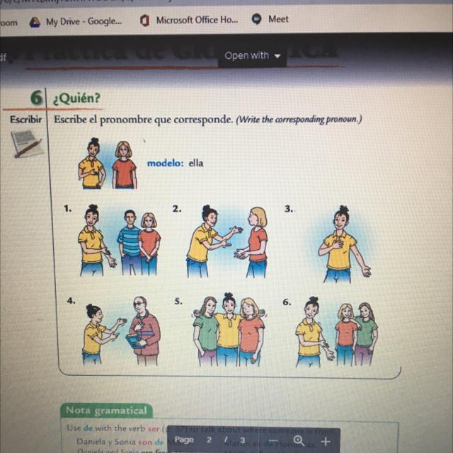 6 Quin?Escribir Escribe El Pronombre Que Corresponde. (Write The Corresponding Pronoun.)modelo: Ella1.2.3.4.5.6.