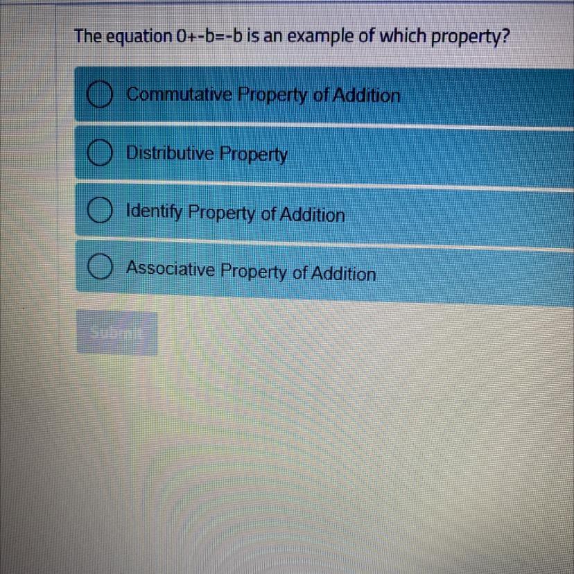 The Equation 0 -b=-b Is An Example Of Which Property